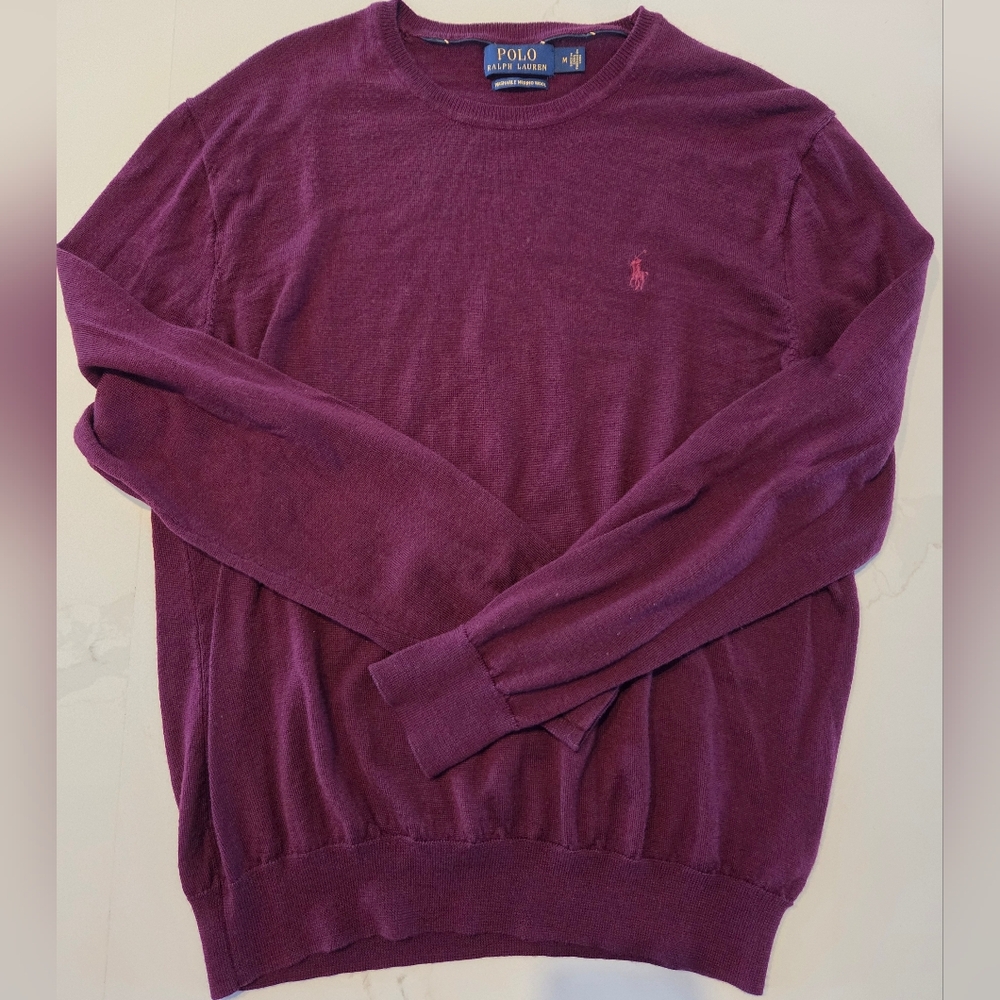 Polo by Ralph Lauren Washable Merino Wool Burgundy Crewneck Sweater